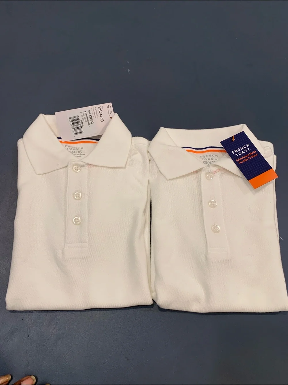 French Toast White Polo Shirt with Navy & Orange Trim